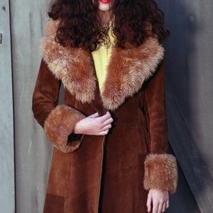 Vintage brown suede fur trimmed jacket
